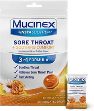 Mucinex Instasoothe Sore Throat Relief Drops (40ct) Sore Throat Lozenges,  40 ct