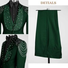Luxury Business Men Suits Coats Tuxedo Single Breasted Jacket Rhinestone Beading