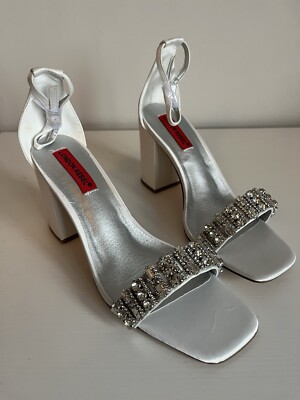 London Rebel embellished bridal block heel sandal in ivory