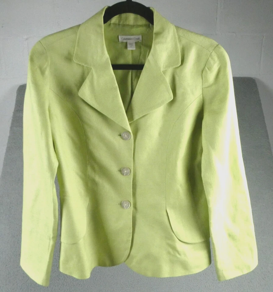 Blazer Coldwater Creek Chaqueta de Lino Talla 6 Verde Amarillo Chartreuse Colorido Lima Foto 3 de 4