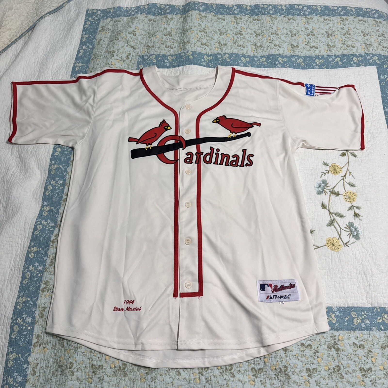 Stan Musial St. Louis Cardinals Majestic Genuine Embroidered Cream Jersey XL