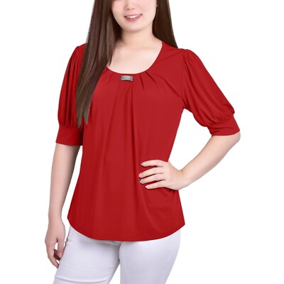 Ny Collection Petite Women s Short Sleeve Balloon Sleeve Top Size PM NWT Lava