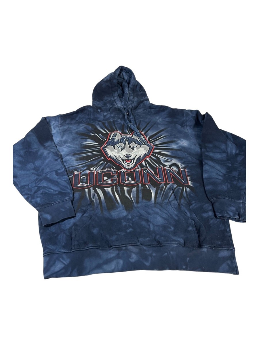 UCONN Huskies Blue/Gray Tie Dye Graffiti Operation Hat Trick Hoodie Mens  Small