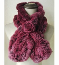 Women Real Rex Rabbit Fur Scarf Collar Winter Warm Neckerchief Wraps Purple Red