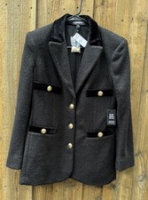 EXPRESS Tweed NOTCHED LAPEL GOLD NOVELTY BUTTON BLACK BLAZER JACKET COAT S New