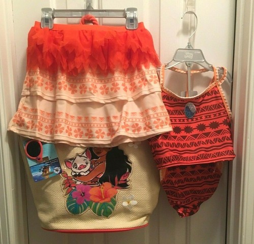 Disney Moana 3 PCS Swim Set Size 9/10 Swim Suit w/ Cover Up-Beach Bag-Sunglasses - Picture 10 of 12