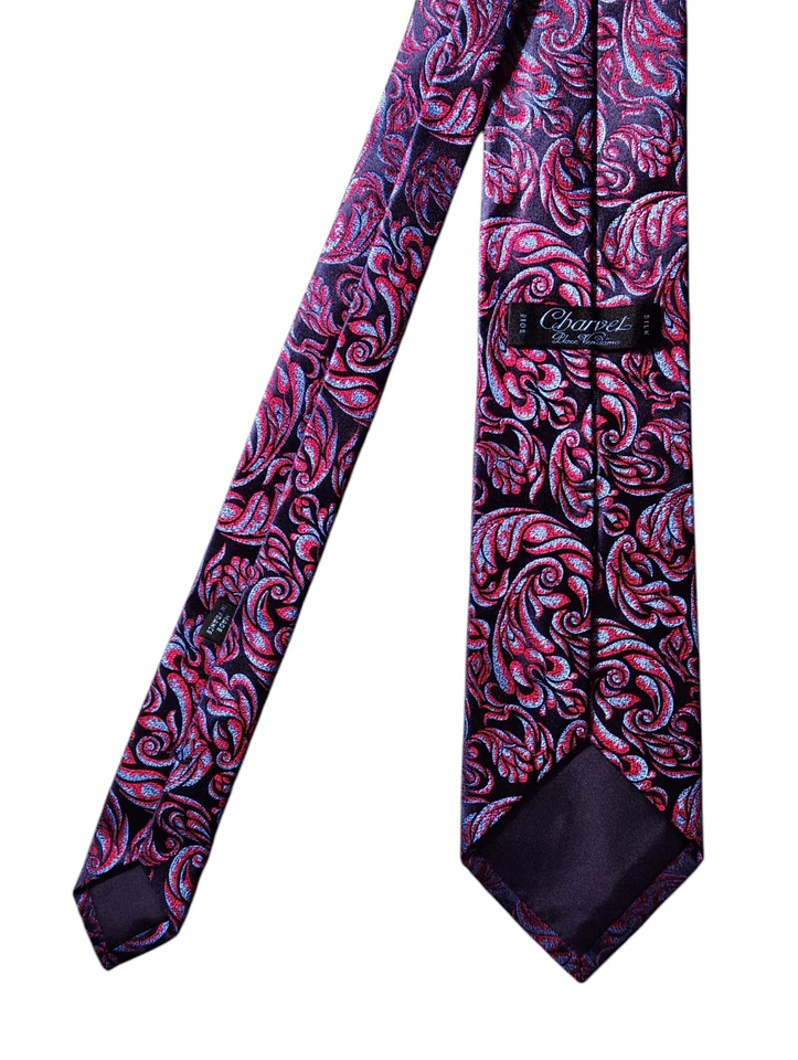 Corbata Charvet Place Vendome para hombre negra roja azul floral seda hecha en Francia Foto 3 de 4