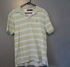 NAUTICA POLO SHIRT, GREEN WITH STRIPES SHORT SLEEVES, MEN'S SIZE M