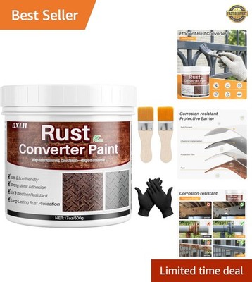 2-in-1 Rust Converter & Metal Primer - 17oz Gray Fast-Drying Paint, No Sanding