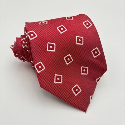 Paul Fredrick Silk Tie Necktie Red Geometric Neat Pattern Classic 58x3.5 GUC
