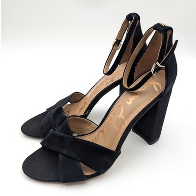 Sam Edelman Yancy Ankle Strap Block Heel Sandals Women's Black Size US10 EU41 