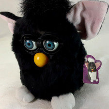 Vintage Furby WORKING 1998 Blue Eyes Black w/ Tags #70-800 - BATTERIES INCLUDED!