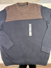 Perry Ellis NWT Color Block Men s Crew Neck Sweater XL Cotton Blend Brown Navy