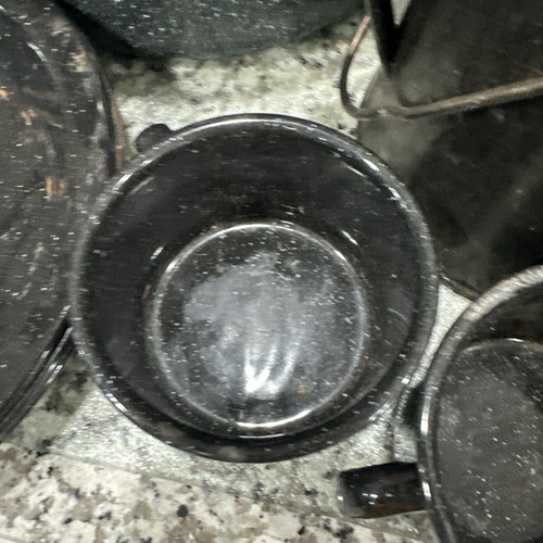 ENAMEL WARE DINNER SET 14 PC W Lids Black White Speckled Metal Camping Farmhouse - Picture 5 of 24