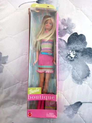 Vintage Barbie Boutique Green Pink Blue Stripe with Belt Knit Dress 2002