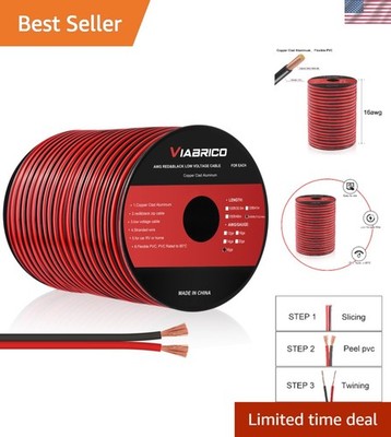 16Gauge 500FT Electrical Wire Cable 2 Conductors Red Black Cable Hookup LED L...