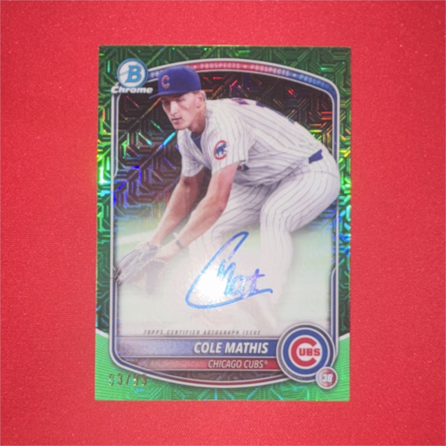 2025 Topps Bowman Cole Mathis Green Mojo Rookie Auto /99 BMA-CM Cubs