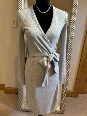 Diane von Furstenberg Grey Knee Length Ballerina Wrap Sweater Dress Size  Small | eBay