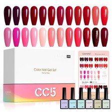 CANNI 30Pcs Red Gel Nail Polish Set - 9ML Fire, Burgundy, Rose, Pink, Glitter Da