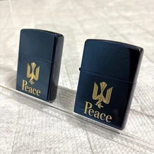 Zippo Peace Blue Titanium 2007 Lighter Pair Used