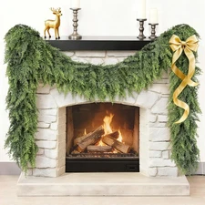 Christmas Garland Real Touch Cedar 9ft Artificial Greenery Gradient Mantel New 1