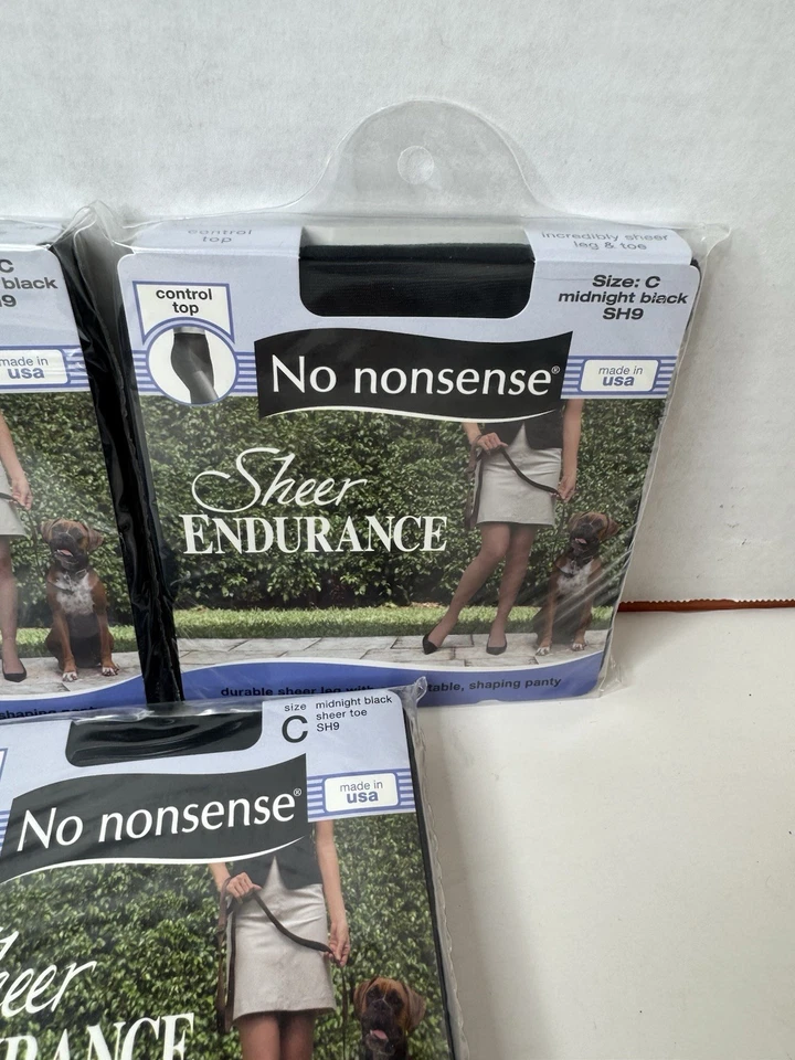 No Nonsense Sheer Endurance Pantyhose Control Top Midnight Black Size C Lot 3 - Image 3 of 4
