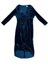 Calvin Klein NWT Blue Stretch Velvet 3/4 Slv Ruched Ruffle VNeck Dress, 8R