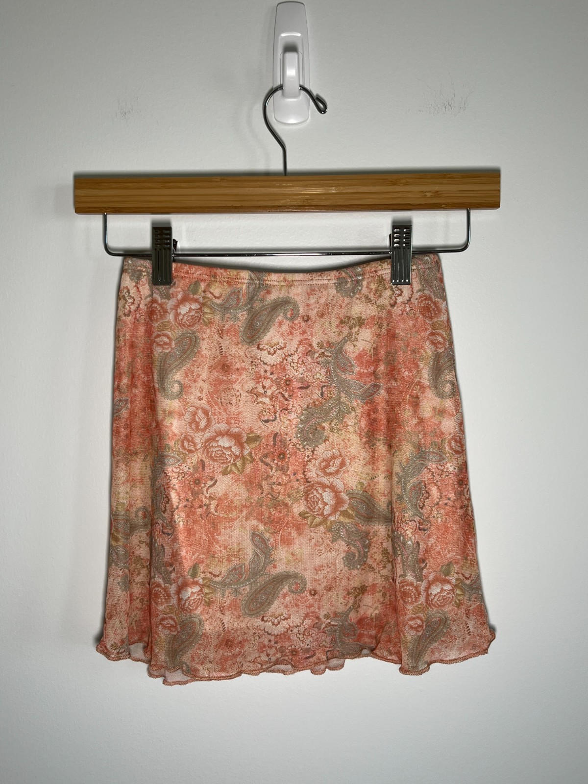 Y2K Skirt Forest Fairy Boho Festival Mesh Elastic Lettuce Hem Womens Orange XS