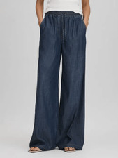 REISS Carter Denim Look Wide Leg Trousers