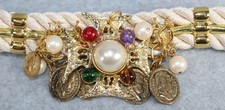 Carolyn Tanner Design Belt Gold Cross Coins Jewels Pearls NOS Rope Braid Small