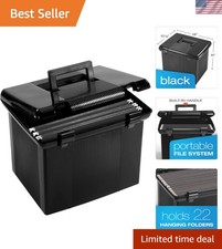 Stylish Black Portable File Box for Home Office, Serves 22 Letter-Size Folders