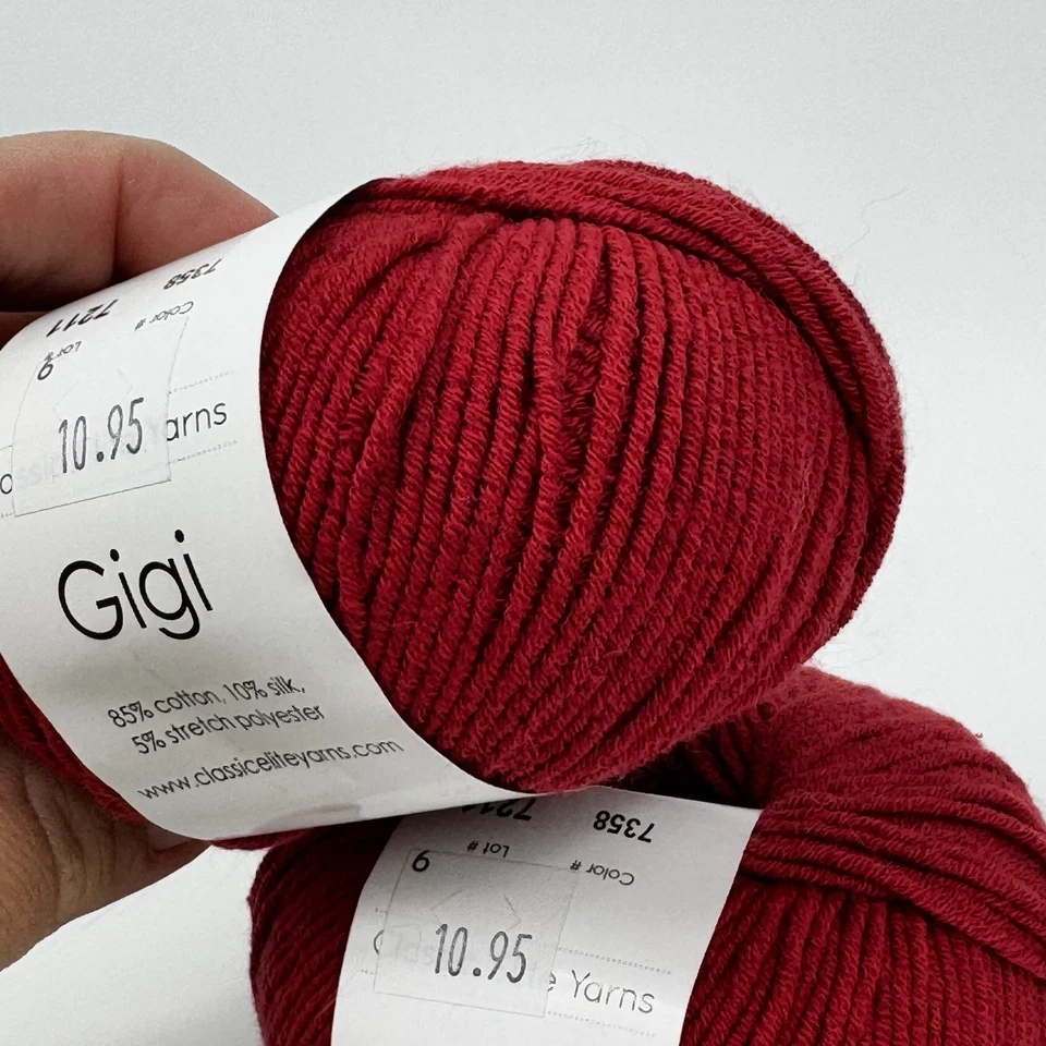 Hilos Clásicos Elite Gigi Algodón Seda Rojo 7358 Worsted DK Tejido Crochet Hágalo Usted Mismo Artesanía Foto 2 de 4