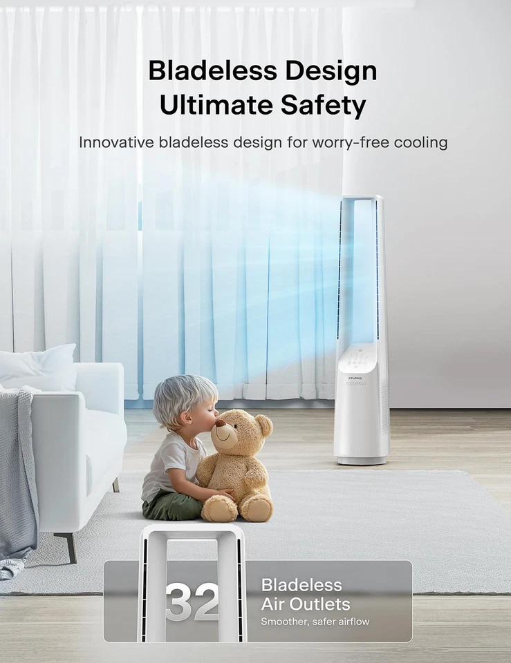 Ventilador de torre sin aspas con flujo de aire potente de 26-33 pies, compatible con Alexa y Google... Foto 4 de 4