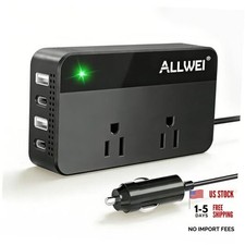 200W Car Power Inverter, 12V DC to 110V AC Car Inverte with 4 USB Fast Black