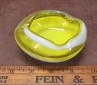 Vintage MURANO Style Yellow & White Cased Art Glass Decorative Ashtray / Bowl