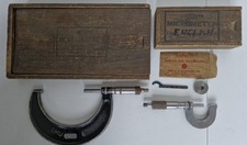 Vintage Tools. Starrett Micrometers Set Of 2 In Original Wooden Boxes.