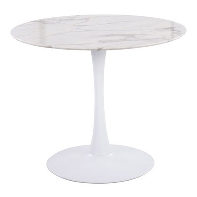 Pebble Modern Table with White Metal Base and White Marble Veneer Table Top by
