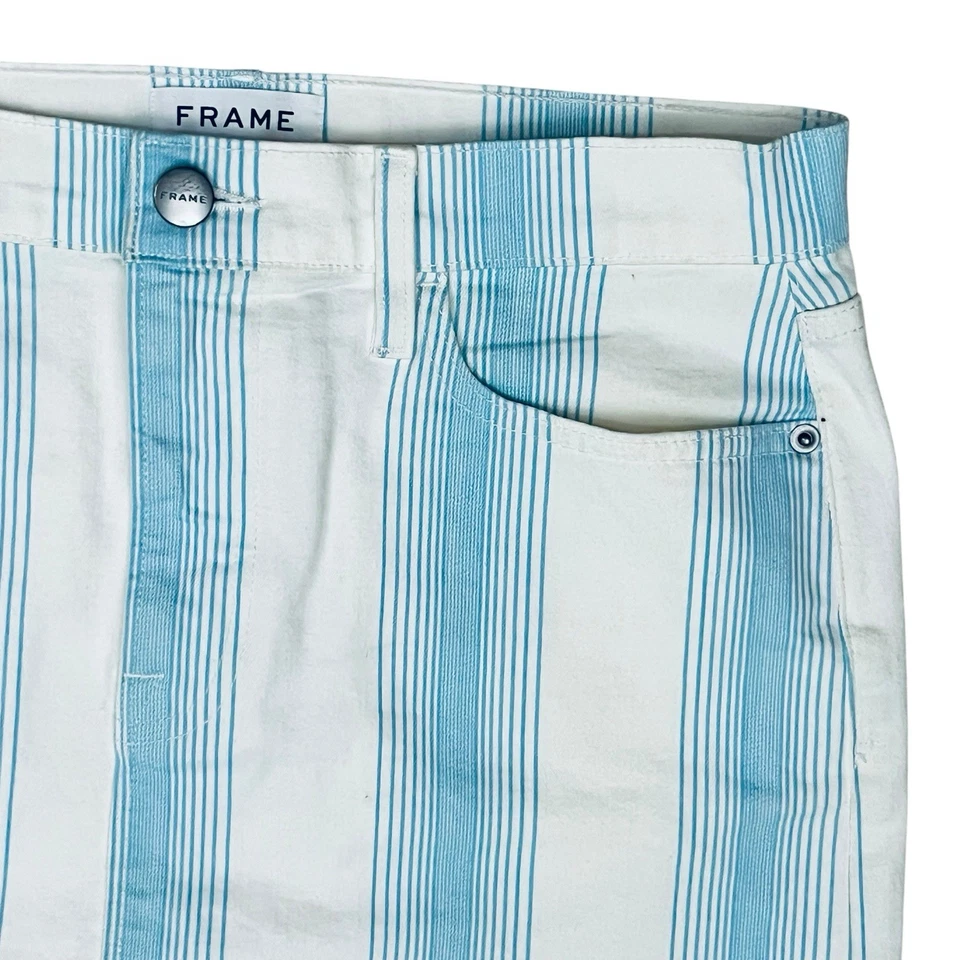 Falda Denim Marco Claro/Azul Blanco Rayas Verticales Cremallera Frontal Talla 29 Hecha/US NUEVA SIN ETIQUETAS Foto 2 de 4
