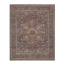 8'x10' Wine Red Heris Revival with Large Medallion Hand Knotted Wool Rug 92896