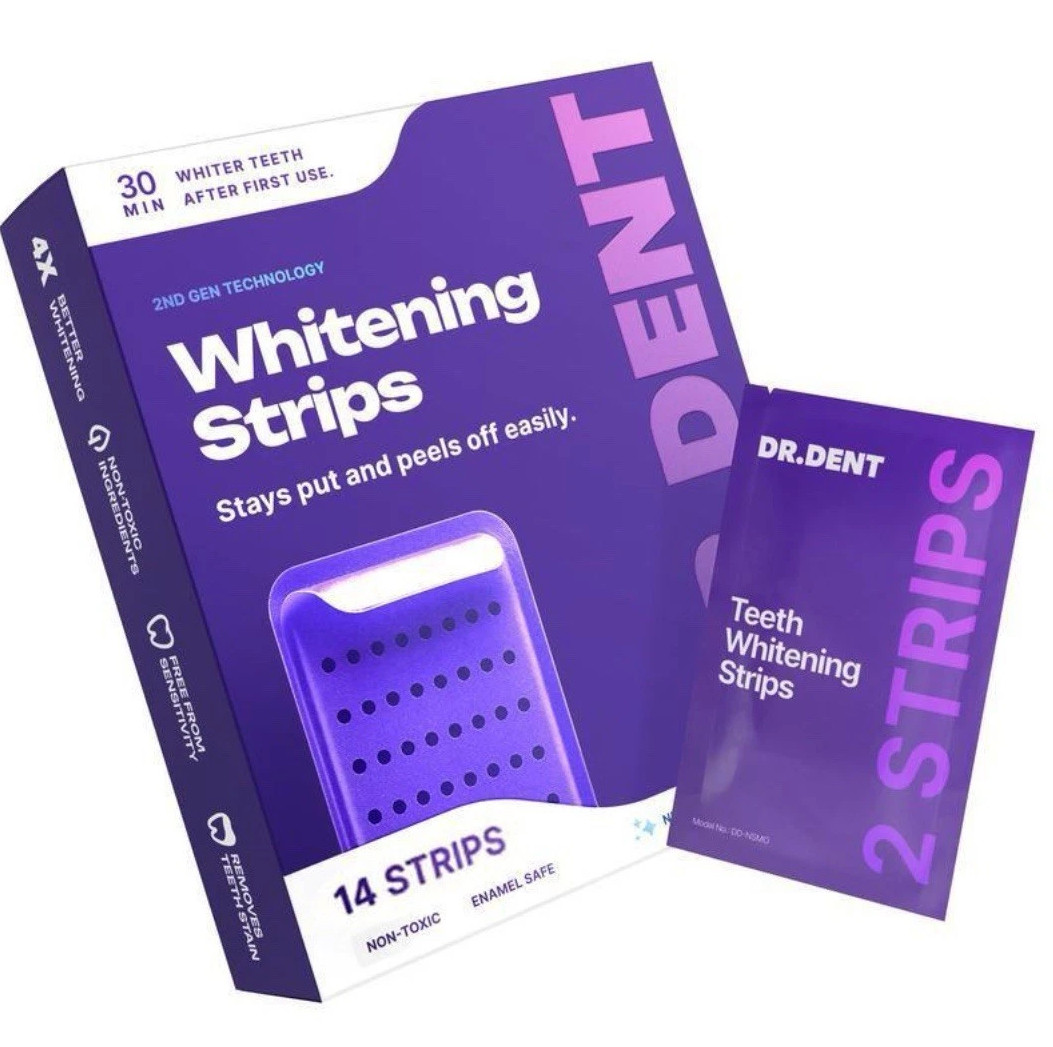 NEW DR.DENT Purple Whitening Strips | Peroxide Free Gentle Teeth Whitening 14 Ct