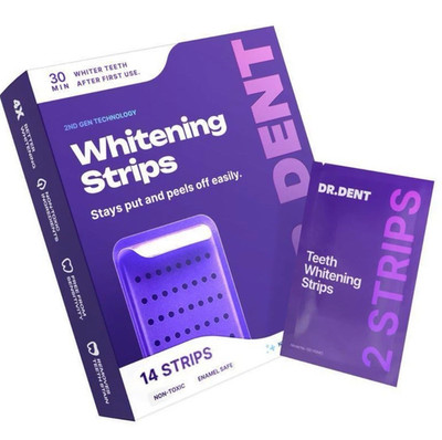 NEW DR.DENT Purple Whitening Strips | Peroxide Free Gentle Teeth Whitening 14 Ct