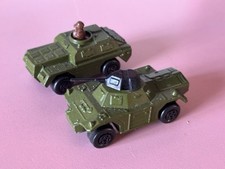 2x Matchbox Stoat Weasel Military Army Tank Rolamatics Green Toy Vehicle Vintage