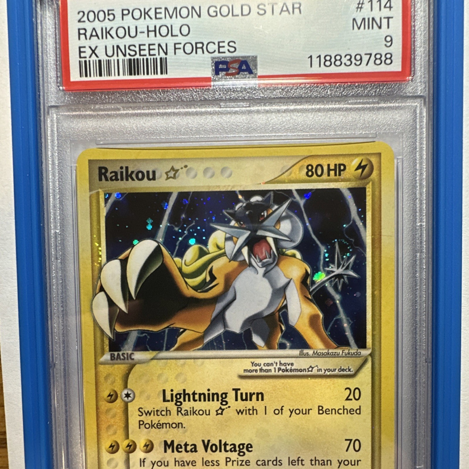 🌀🌀 Raikou 114/115 Gold Star PSA 9 Unseen Forces DOUBLE SWIRL🌀🌀 with guard!