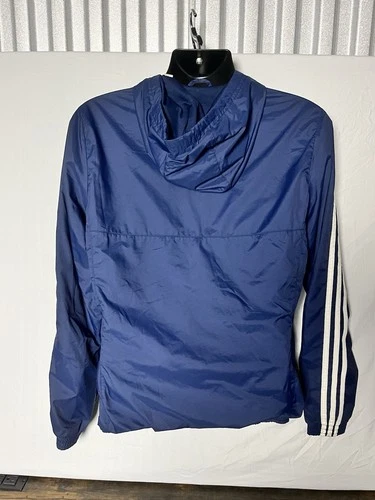 Adidas Men's Size S Blue Full Zip Hooded Jacket w/ 3-Stripes & Logo image 2
