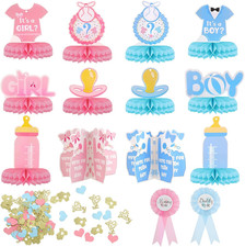 114 Pcs Baby Gender Reveal Decoration Set with Blue Pink Gender Reveal Honeycomb