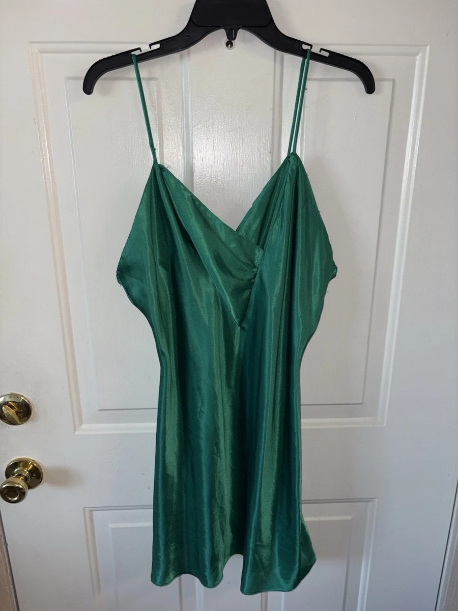 dark green satin slip dress Deep Emerald Satin Slip – Romantic Nightdress for Special Occasions M / Dark Green main image 0