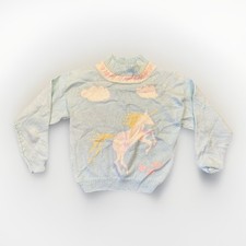 Vintage Blue Hand Knitted Women's Unicorn Sweater 90s Y2K M/L