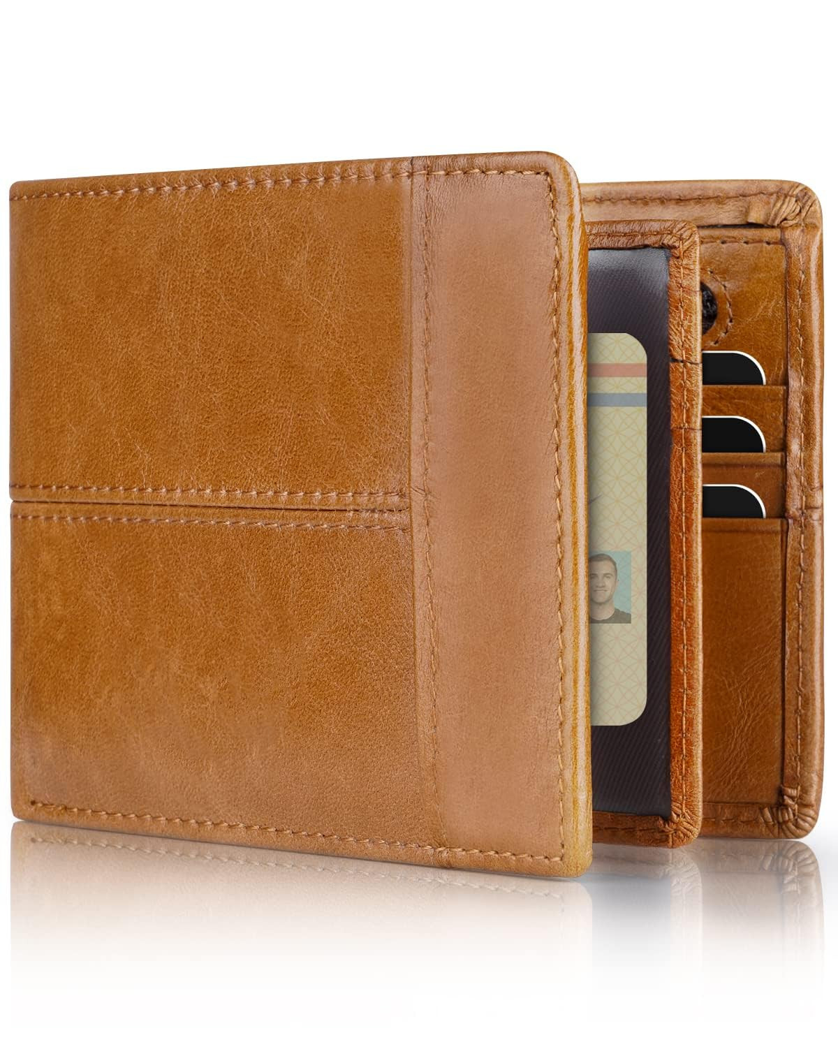 Men's RFID Blocking Leather Bifold Wallet with ID Window  