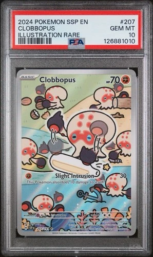 2024 POKEMON SSP EN-SURGING SPARKS ILLUSTRATION RARE #207 CLOBBOPUS PSA 10