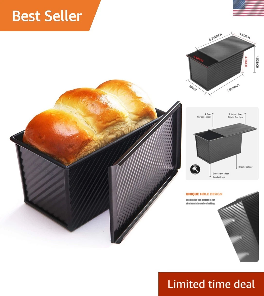 Versatile 1Lb Corrugated Bread Pan with Lid for Baking Perfect Toasted Loaves